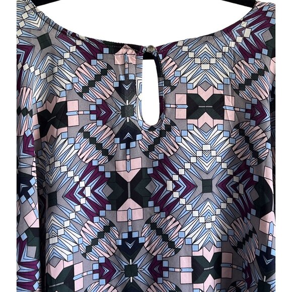 Ashley Stewart Geometric Print Poncho Top 26/28 Multicolor Keyhole Back PlusSize - Picture 8 of 8